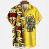 Camisetas Festival de Cerveza Harajuku para Hombre Estampado 3D Manga Corta Verano Estilo Hawaiano Playa Tops de Botón Único Solapa