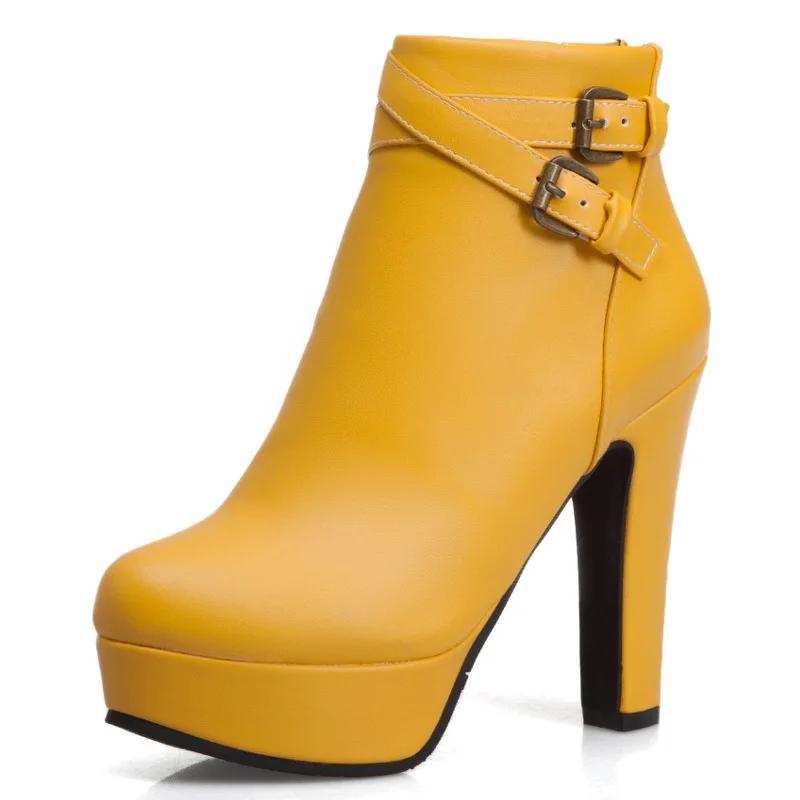 

Модные ботинки Женская обувь Осень Зима Сексуальные ботильоны на платформе для женщин Черный Красный Желтый Белый Короткие женские туфли Большой размер 39 жёлтый