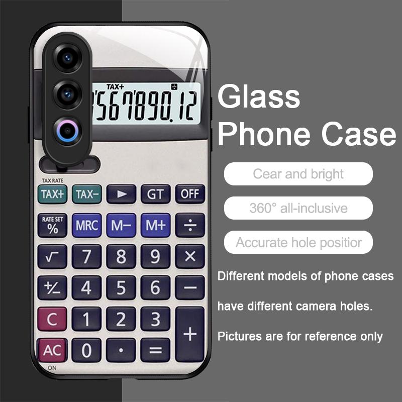 Funny Digital Calculator Pattern Tempered Glass Phone Case for OnePlus 13R 12 11 10 9 Nord CE4 3 2 Lite ACE2 ACE3 Pro Hard Cover