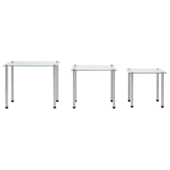 VidaXL Tables gigognes 3 pcs Transparent Verre trempé