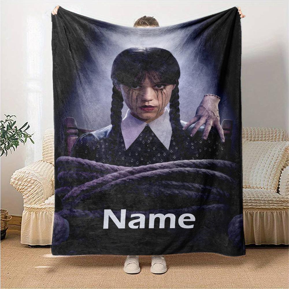 Custom Name Wednesday Theme Printed Blanket - Perfect for Couch, Bed, Travel & Outdoor Use | Machine Washable, Cozy & Durable.