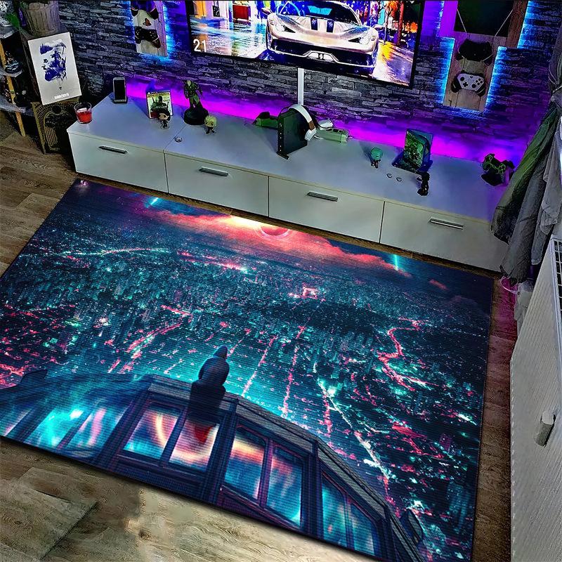 VIKAMA 3D Cyberpunk Carpet Large Area Esports Room Bedroom Floor Mat Home Decor Living Room Coffee Table Crystal Velvet Carpet