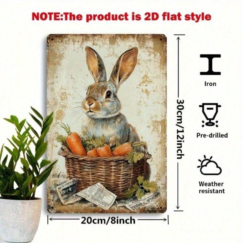 Metal Wall Art Easter Bunny Rustic Farmhouse Decor for Living Room