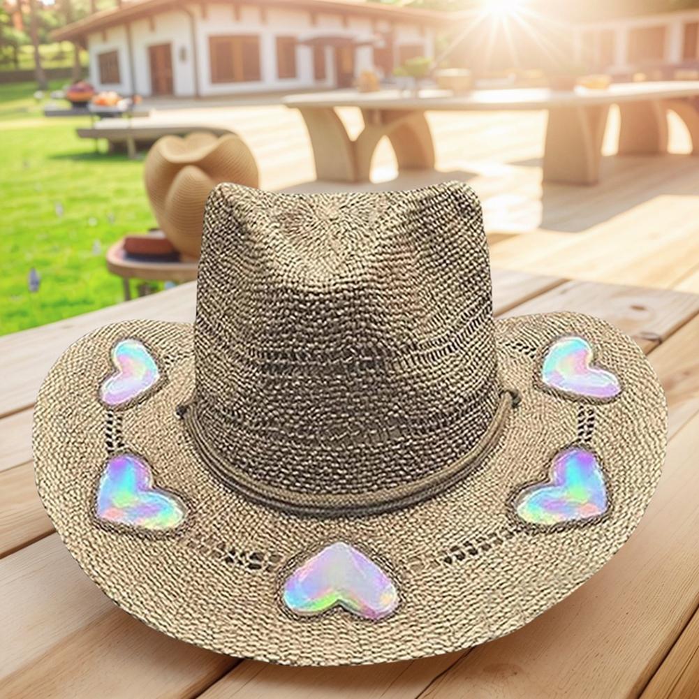 Straw Western Cowboy Hats for Women Girls Star/Moon Shapeable Cowgirl Hat Summer Outdoor Beach Sun Hat Vintage Jazz Hat