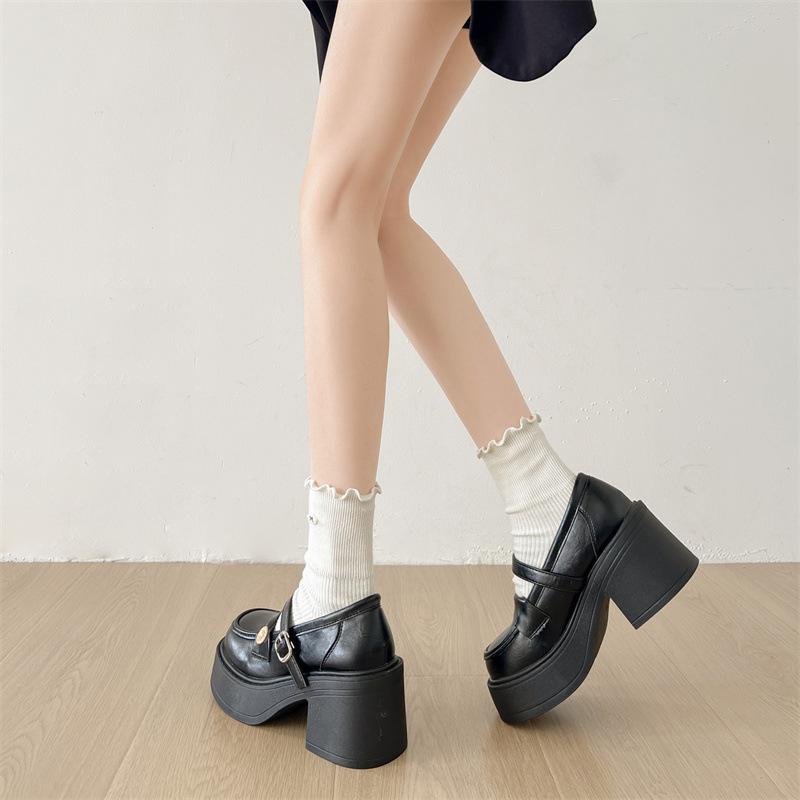 Black British style platform thick high heel small leather shoes women's 2025 new autumn skirt JK Mary Jane single shoes