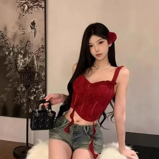 

Женский пикантный красный укороченный топ-бандо с открытой спиной - Сексуальный летний стиль One Size [Premium Version/With Chest Pad] красный