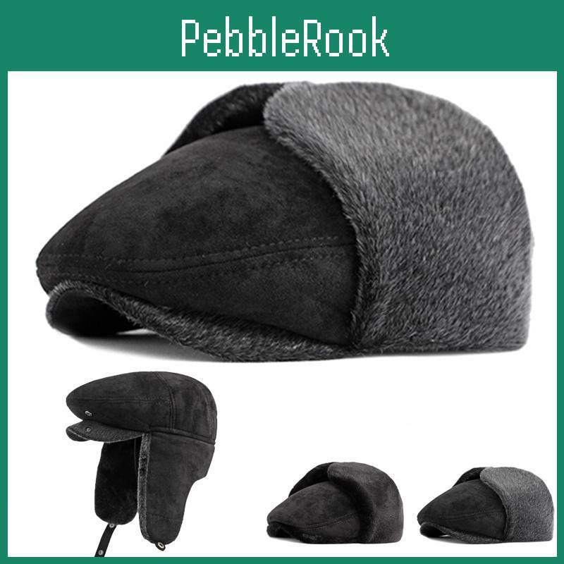 Mens Hat Velvet Winter Beret Thick Ear Protection Warm Beret Outdoor Windproof Coldproof Middleaged Elderly Mens Cap