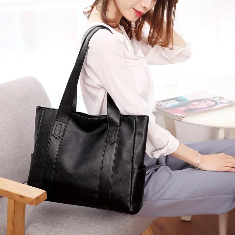 1 Pz Moda Donna Tinta Unita Borsa a Spalla Morbida Pelle Pu Pendolare Grande Capacità Casual Tote Borsa a Mano per Donna