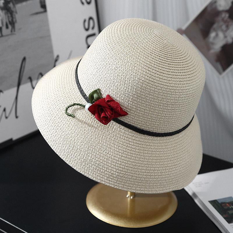 Elegant Temperament, Rose grass Woven Sun Hat, Fisherman's Hat, Children's 2025 Spring New Wide Brimmed Face Covering Hat