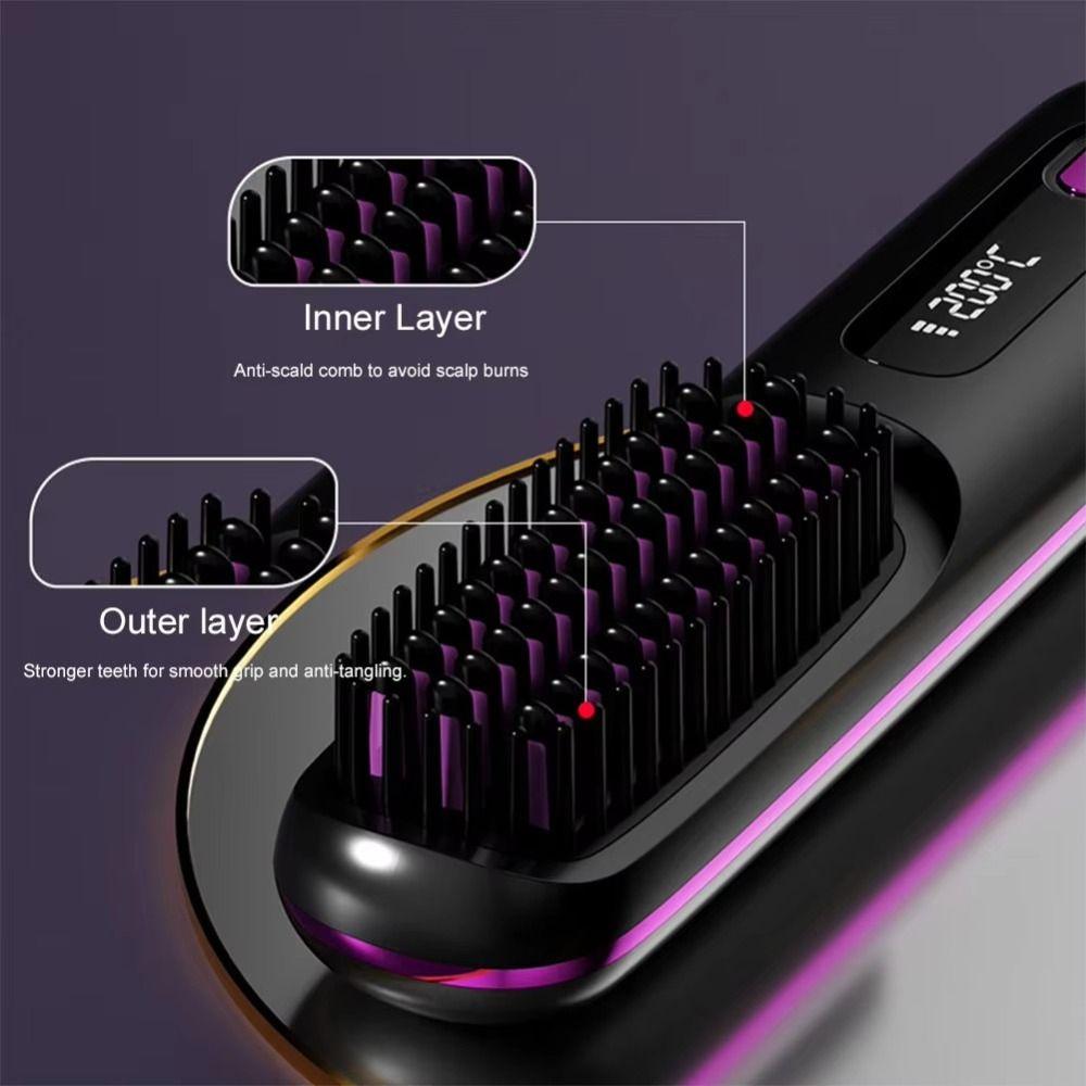 USB Charging Ceramic Hot Comb 360°Anti-Scald Ionic Straight Hair Comb  for Women
