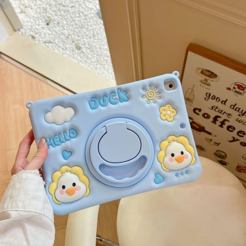 Cartoon Duck Silicone Case IPad 10 With Rotating Stand Shockproof Soft Cover Mini 6 Anti-Scratch Animal Design