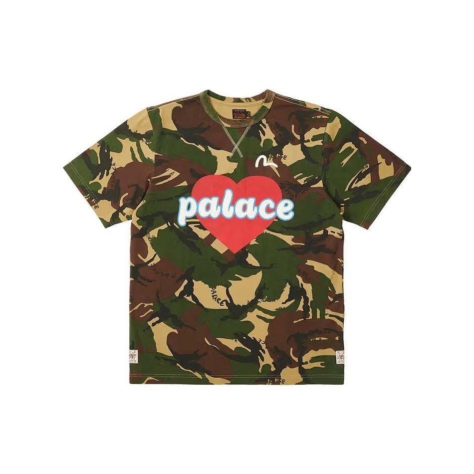 

Совместная брендовая футболка Palace Evisu 3.0 SS23 с камуфляжным принтом и сердечками, топы унисекс с короткими рукавами P24EVES004 L