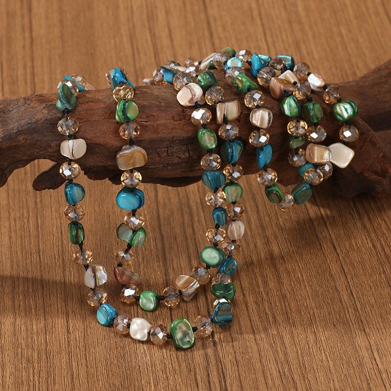 JMXD-120cm Shell Necklace Coffee Crystal Beaded Necklace Premium Women's Sweater Chain Natural Vintage Clothing Necklace