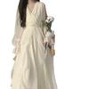 Gentle Wind Waist and Thin First Love Ruffle Edge Dress Women's Spring French Seaside Vacation Apricot Fairy Skirt
