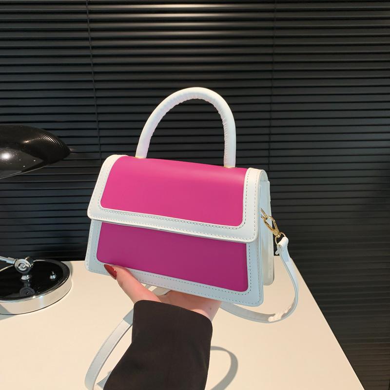 Splicing color clamshell type casual summer new simple Korean version fashionable foreign style women's hand carry shoulder small square bag soft