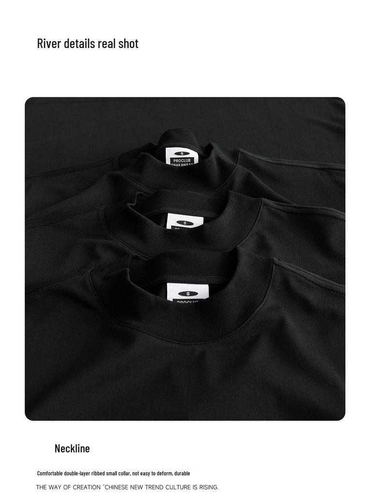 Heavyweight Unisex Solid Color Small Collar Crew Neck Loose Fit T-shirt