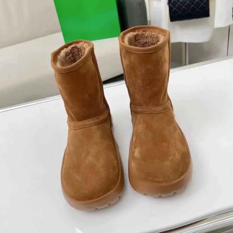 Móda 2024 Vysoce kvalitní dámské boty Nazouvací Dámské kozačky Módní Krátký plyš Denní boty Dámské Horký prodej Kulatá špička Jednobarevné Sněhule
