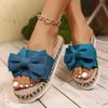 Fashion Women Summer Casual Slides Comfortable Flax Slippers Striped Bow Linen Flip Flops Platform Sandals Ladies Indoor Shoes
