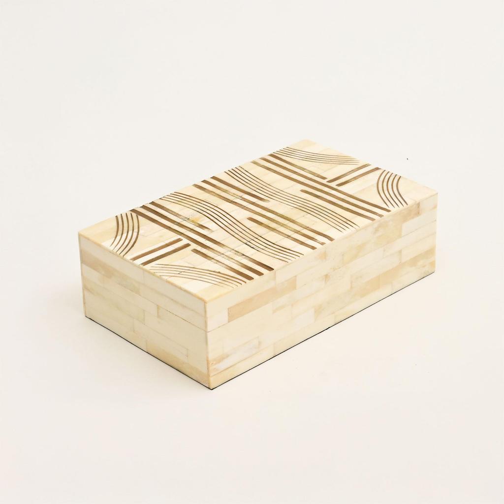 Geometric Bone Inlay Box Set of 2 – Handcrafted Modern Decorative Storage Boxes
