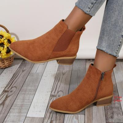 Fashion Women's Natural Suede Elastic Low Heel Shoes Autumn and Winter Ankle Boots Square Toe Casual Short Boots Size 36-43