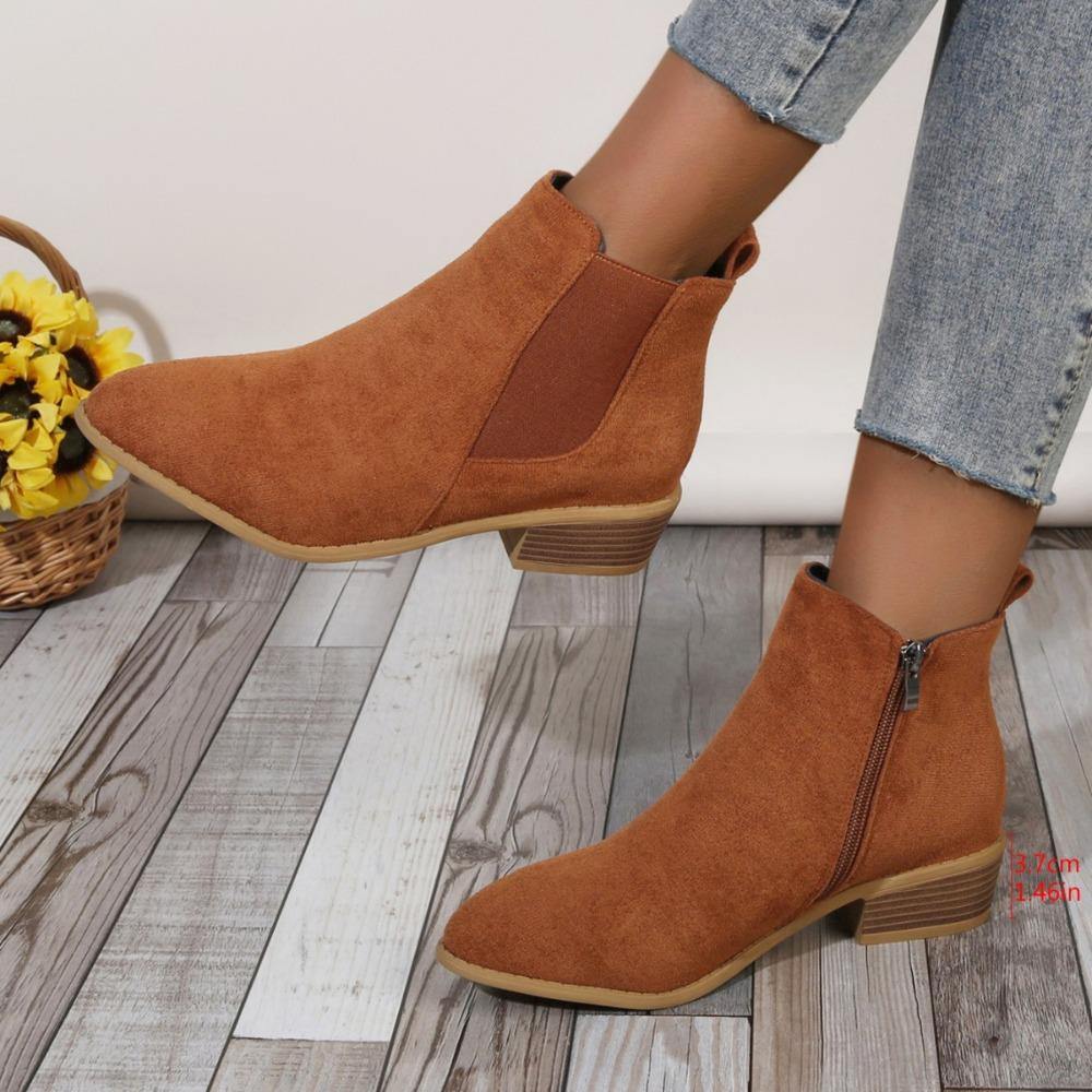 Fashion Women's Natural Suede Elastic Low Heel Shoes Autumn and Winter Ankle Boots Square Toe Casual Short Boots Size 36-43