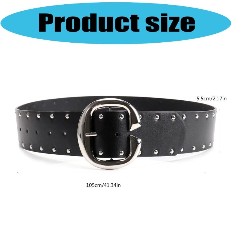 Double Row Rivets Studded Waist Belt PU Leather Waistband Punk Waiststrap Corset Belt for Women Girl Daily Outfit