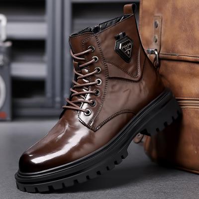 Warm Plush Fur Winter Boots New High Top Mens Motorcycle Boots Soft Leather Lace-up Male Boots Winter Formal Snow Boots