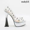 Eilyken Design Rivet Crystal PVC Transparent Women Pumps Open Toed High Heels Sandals Sexy Night Club Wedding Platform Shoes Size 35-41