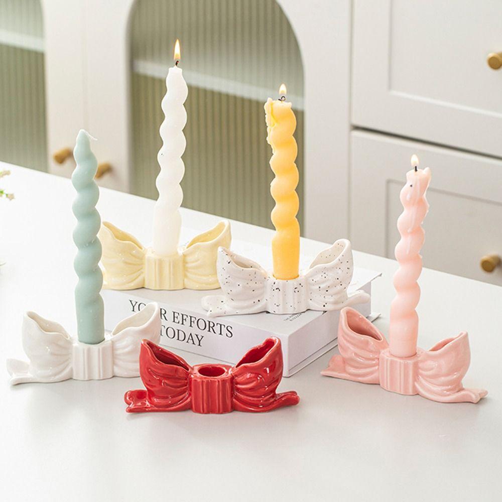 Romantic Ceramic Bow Candle Holder Elegant Bowknot Shape Candlestick Durable Candle Stands  Party