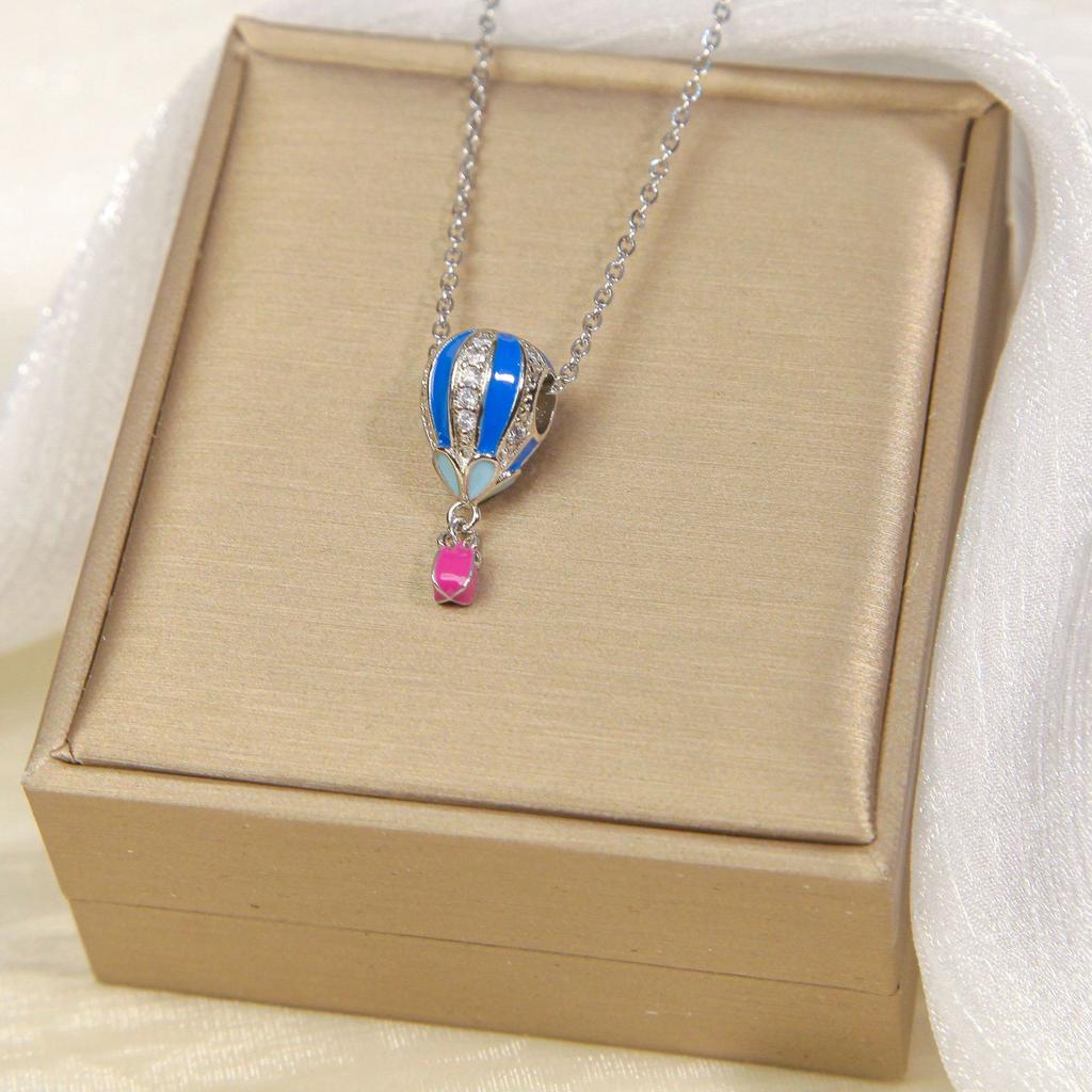 Titanium Steel Hot Air Balloon Necklace Female Personality Trend Geometric Pendant Collarbone Chain Colorful Jewelry