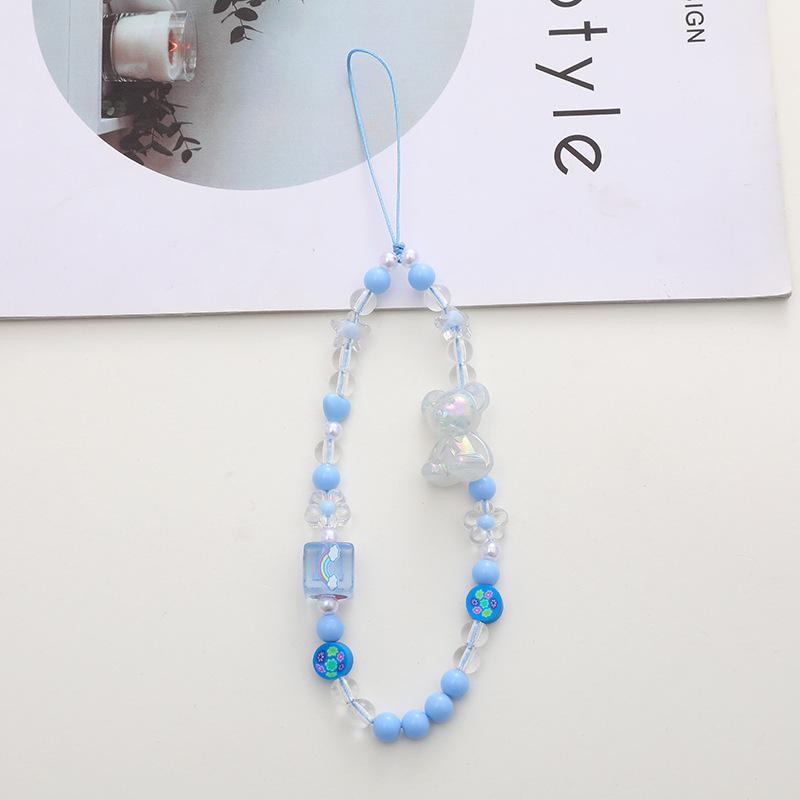 Colorful Cartoon Bear Mobile Phone Chain with Electroplating Grid Design