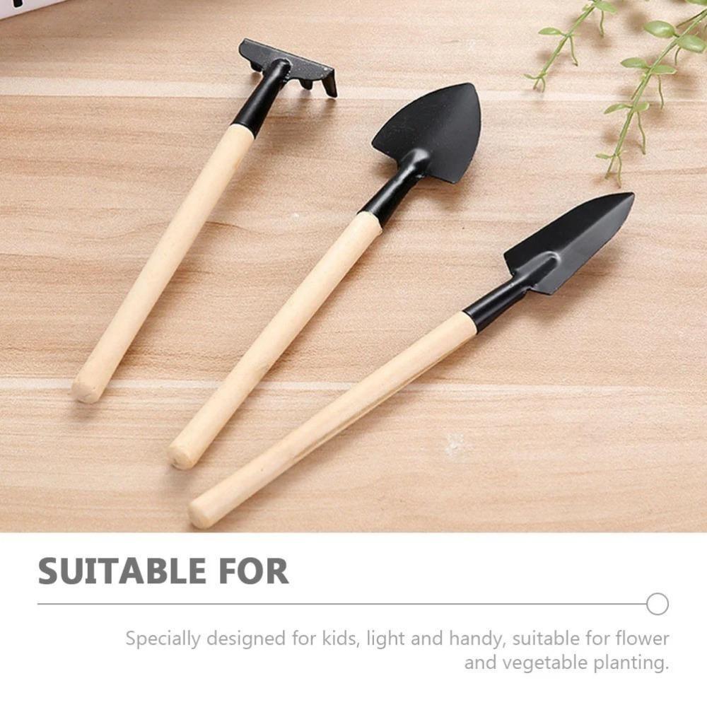 3pcs Mini Garden Tools Set Portable Shovel Tools Shovel Rake Spade Garden Plant Tool Set with Wooden Handle Kids Outdoor Tools