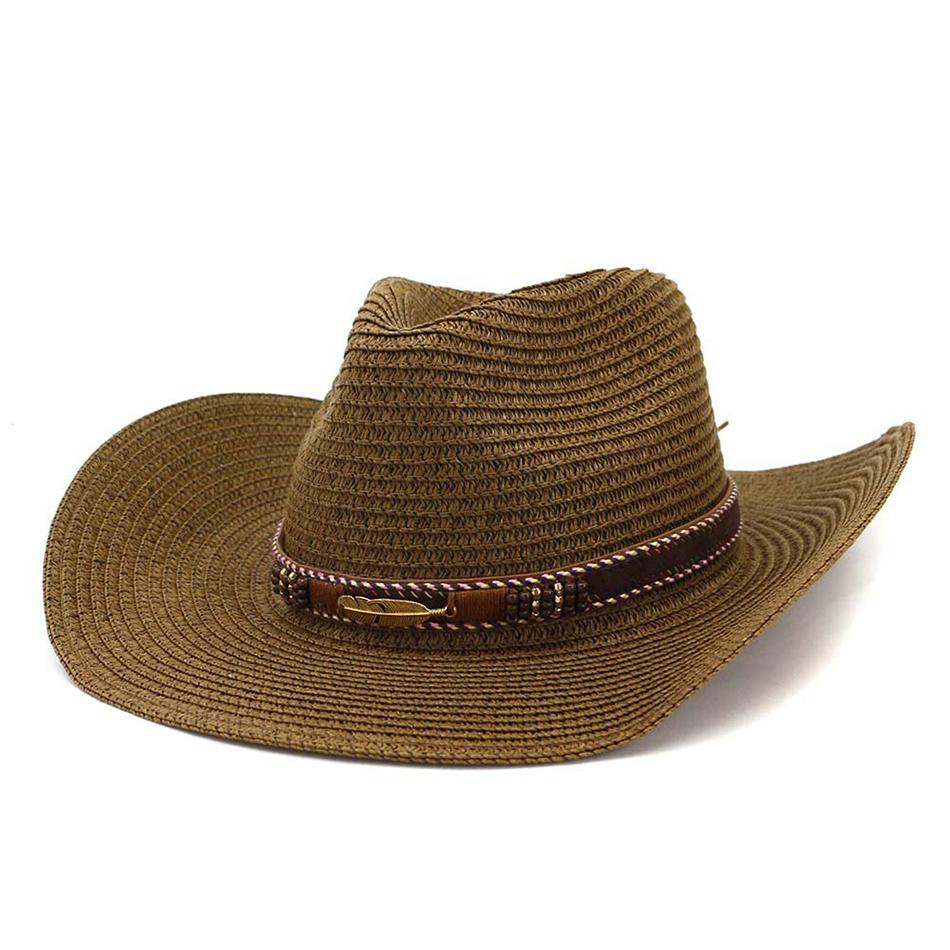Kaffee-Sonnenhüte für Herren Damen Stroh-Cowboyhut Breiter Rand Panama Strand Sommerhut Marke Vintage Dekoration Fedora-Kappen Schwarz