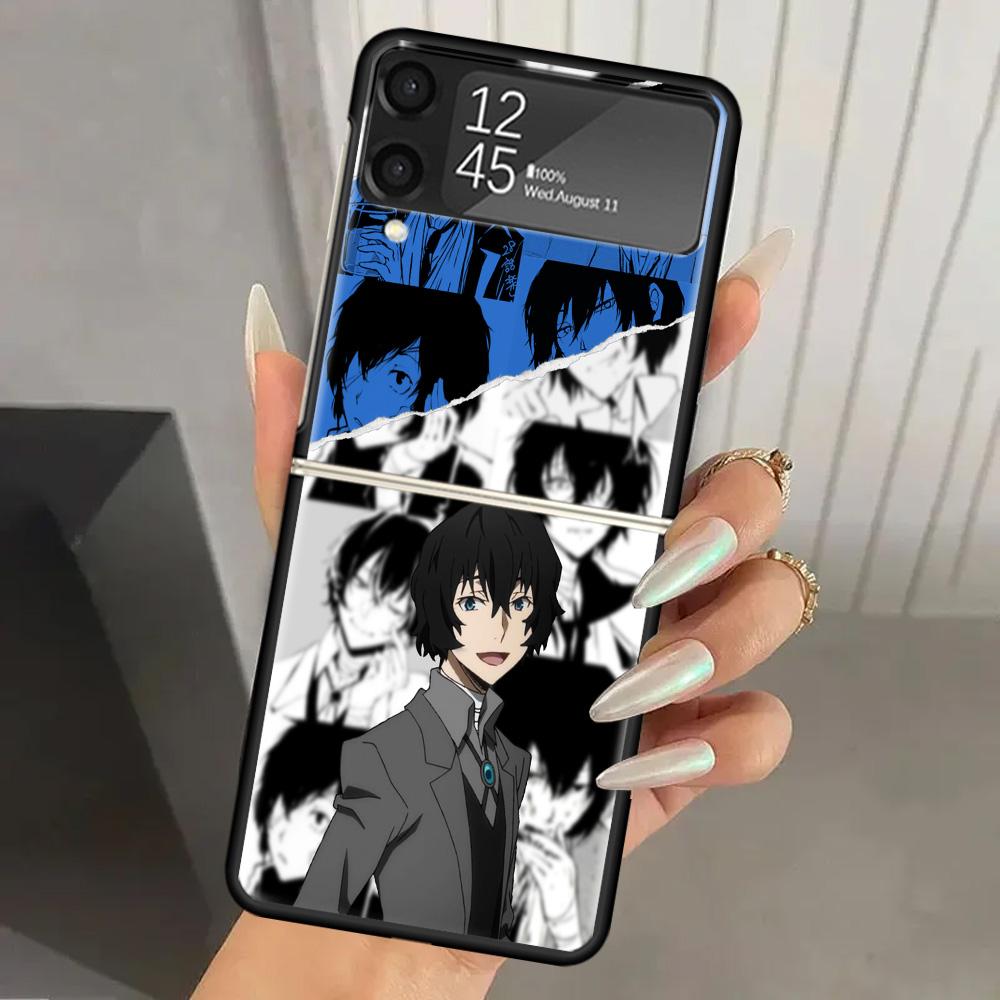 Bungo Stray Dogs Dazai Hard PC Phone Case For Samsung Galaxy Z Flip 6 5 4 3 Black Cover ZFlip6 Flip5 Flip4 5G Foldable Print Cas