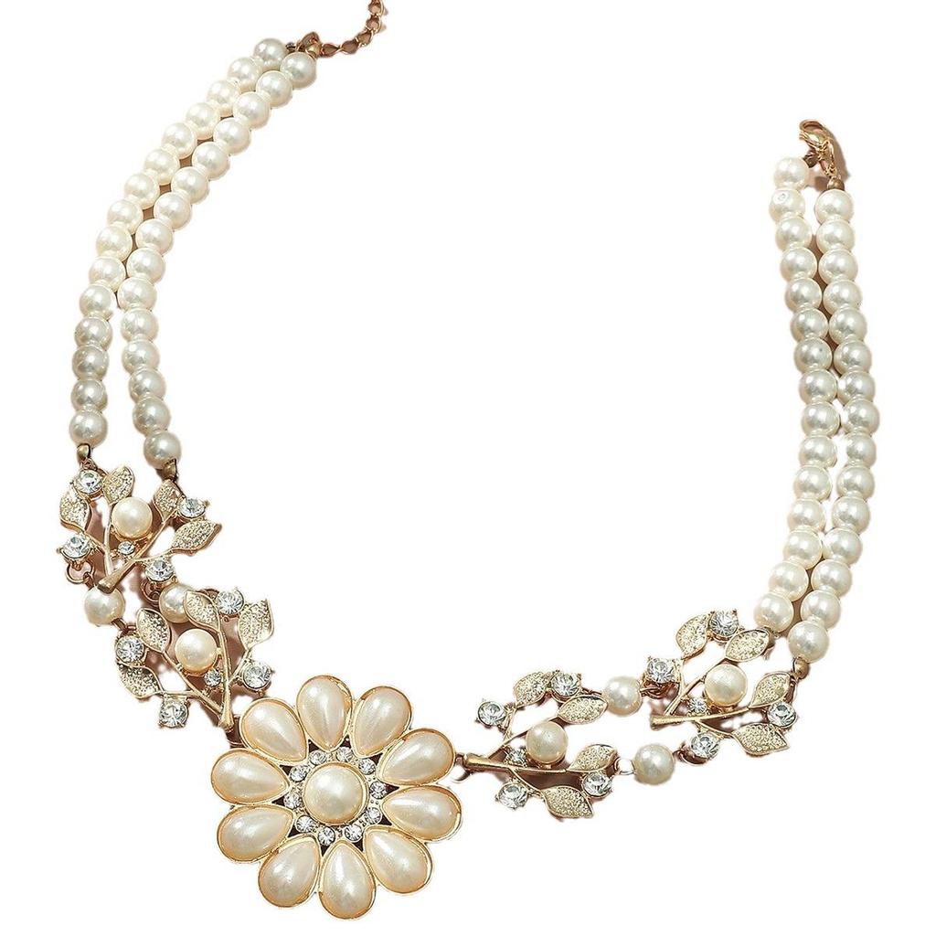 European & American Pearl Flower Short Bohemian Choker Necklace