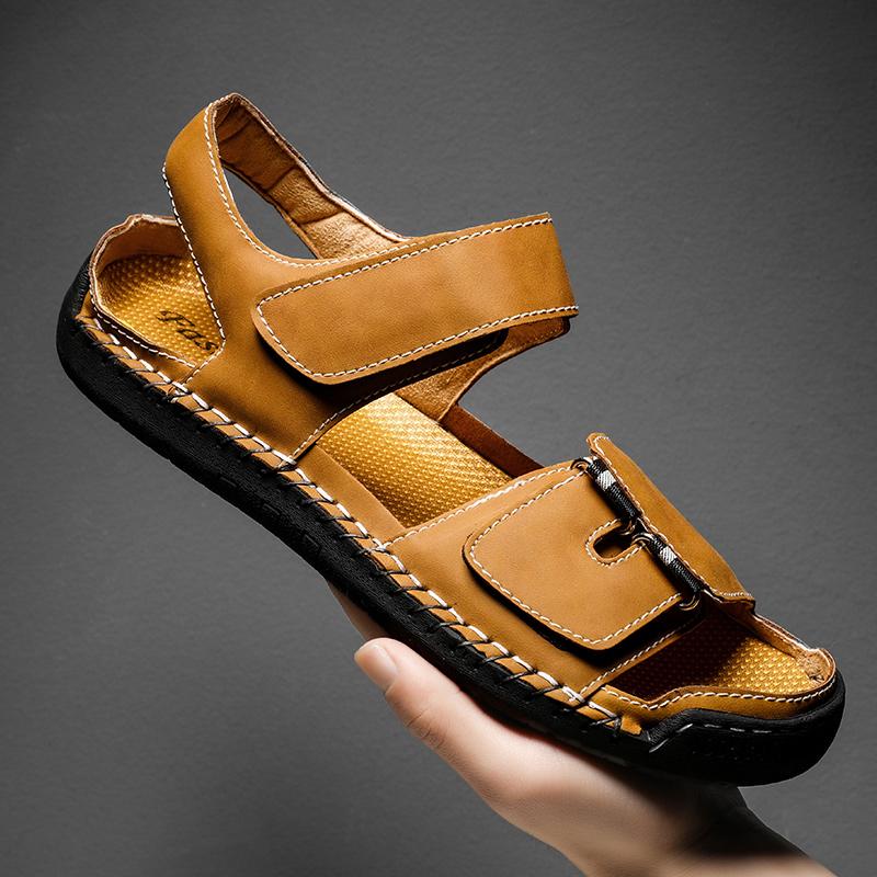 Fashion Brand Hand Sewn Thread Men Sandals Summer Cow Leather Sandals Outdoor Casual Lightweight Sandal Fashion Men Sneakers Size 38-48