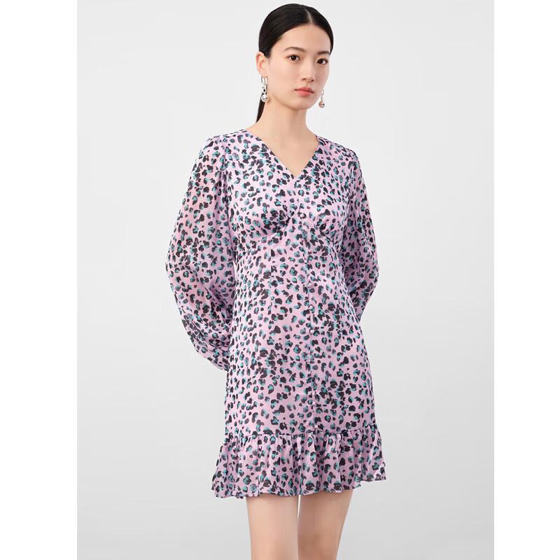 

JUZI ANNACO French V-Neck Leopard Print Chiffon Midi Dress L