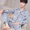 Men's 100% Cotton Long Sleeve and Pants Pajama Set - Plus Size, Spring/Autumn, Loose Fit, Two-Piece Home Wear
