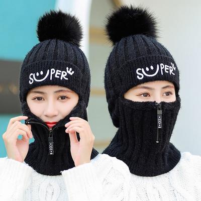 Women's Hat Woolen Hood Mask Hat Women's Dual-purpose Hat Earmuffs Knitted Hat Winter Scarf Set Thickening Type