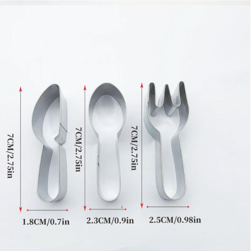 Cute Knife Fork Spoon Shaped Cookie Cutters Tableware Biscuits Moulds Stamps Stainless Steel Fondant Embossing Baking Tools