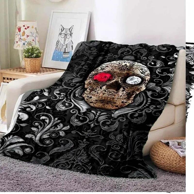 Vintage  Mexican Day of The DeadPattern Blanket Star Art Flannel Thin Blanket Portable Home Travel Office Lunch BreakBlanket