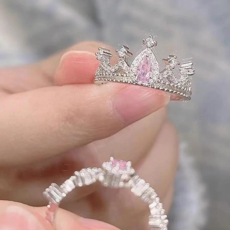 Stylish Versatile And Pink Diamond Crown Ring For Women Featuring Adjustable Design Copper