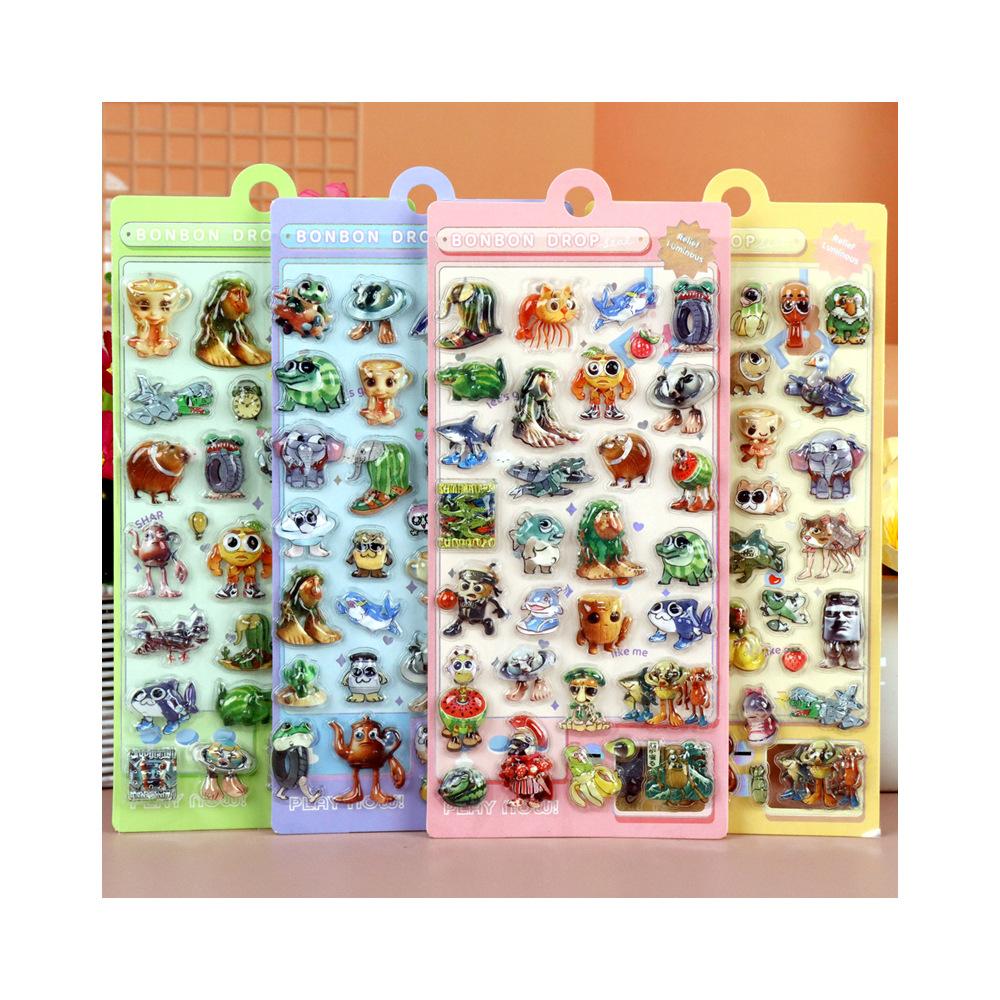 Creative Tung Tung Tung Sahur 3D Puffy Bubble Stickers Italian Brainrot Abstract Animal Cartoon Decals Decoration Toy Xmas Gift