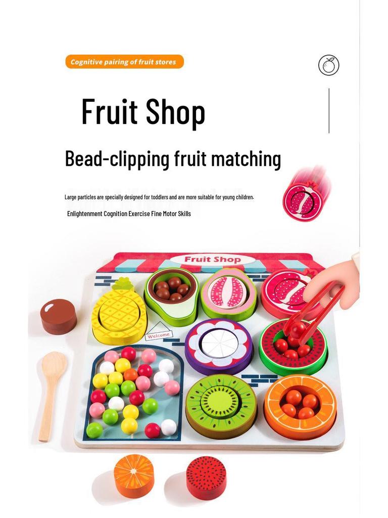 Kids' Wooden Fruit Color Sorting Plate & Bead Clamping Educational Toy for Sensory Training