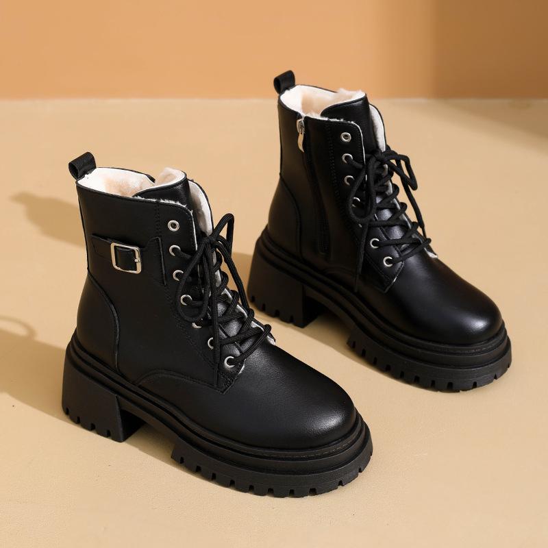 

Women s Plus Size Thickened Autumn and Winter Warm Cold Martin Boots Padded Lined Ankle Boots Non-slip Hiking Cushioned Sports Cotton Boots 35 чёрный