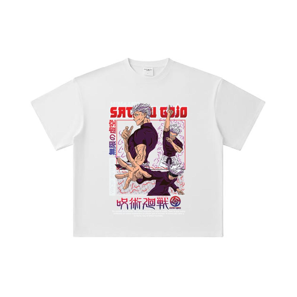 260 GSM Double Yarn 32 Count 100% Cotton Jujutsu Kaisen V25 Gojo Print Unisex Heavy Cotton T Shirt