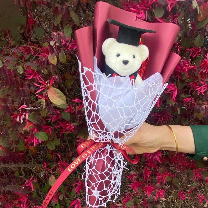 Graduation Flower Bouquets Realistic Flower Bouquets Artificial Bouquets with Bear for Kid Student Teache Graduation