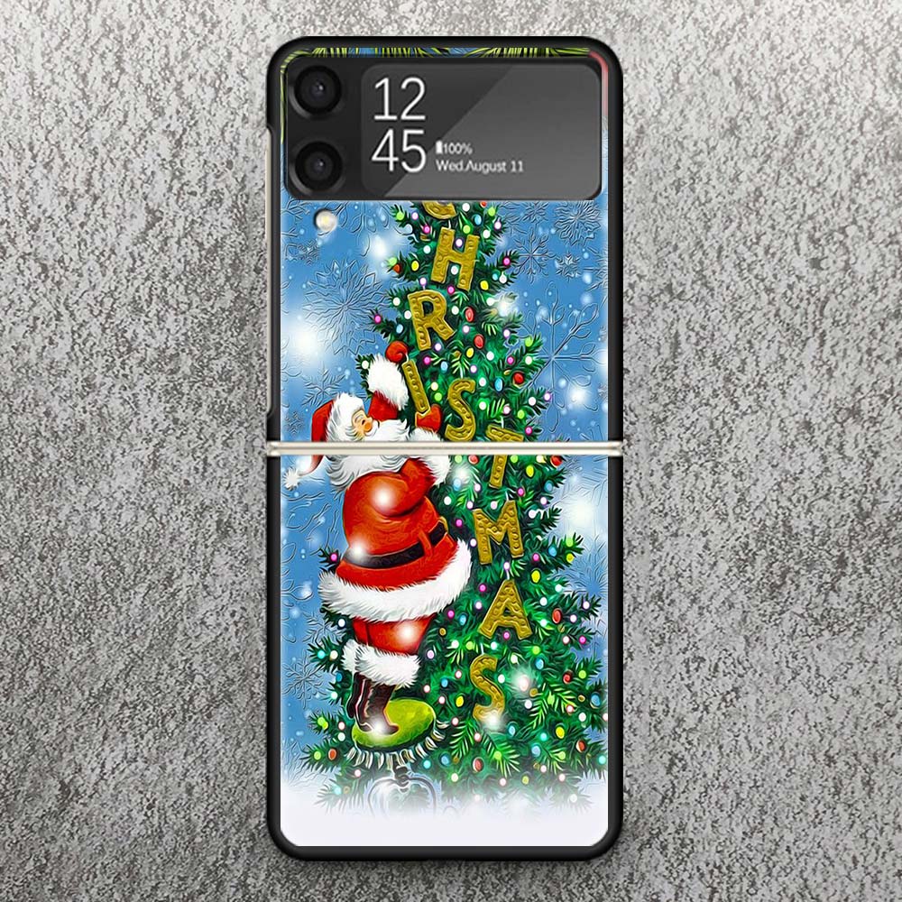Christmas Santa Claus Present Print Case For Samsung Galaxy Z Flip 3 4 5 6 7 5G Phone Shell Flip7 Flip6 Flip5 Flip4 Flip3 Patter