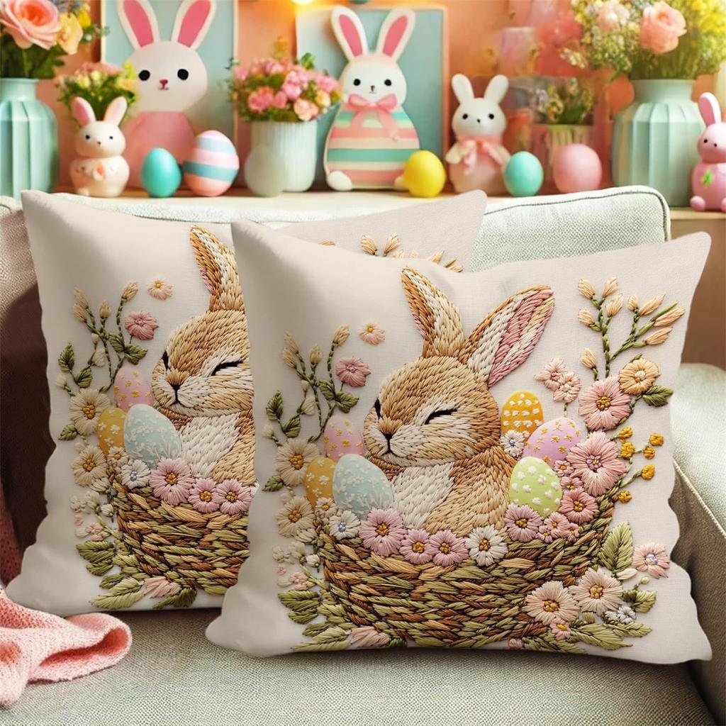 Easter Bunny Pillowcase 18x18 Inches Winter Print Decorative Pillowcase Vintage Holiday Decorative Pillowcase Sofa Bed Decoration