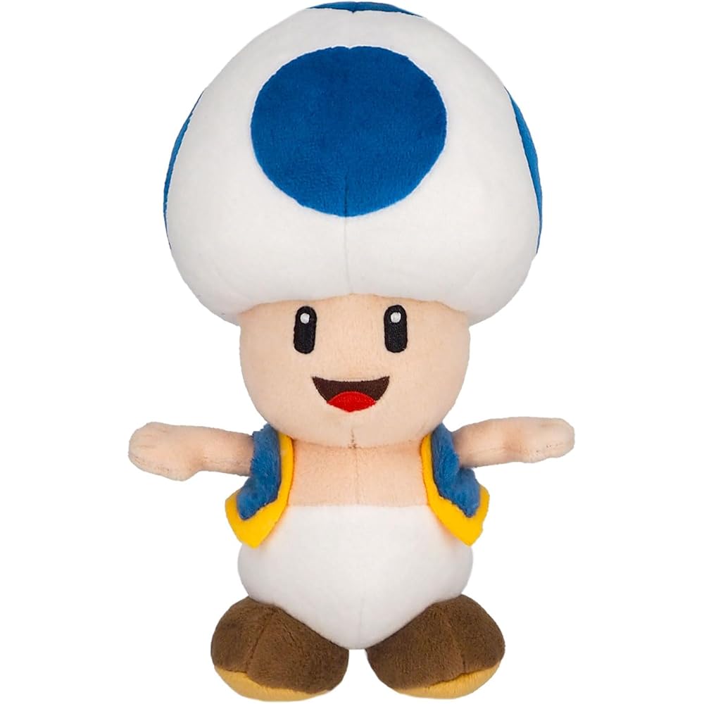 Sanei Boeki Super Mario All Star Collection Blue Toad Plush Toy 11x10x20cm